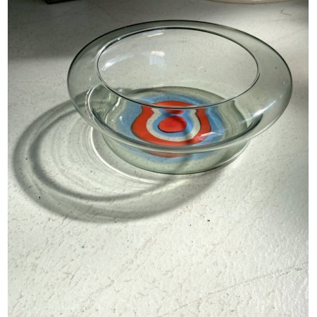 VASO MINIMALISTA VETRO MURANO GRIGIO DECORO MOTIVO FASCE CONCENTRICO ø26,5x9cm/h