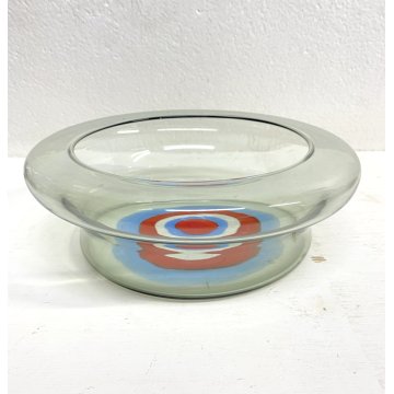 VASO MINIMALISTA VETRO MURANO GRIGIO DECORO MOTIVO FASCE CONCENTRICO ø26,5x9cm/h