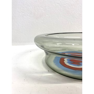 VASO MINIMALISTA VETRO MURANO GRIGIO DECORO MOTIVO FASCE CONCENTRICO ø26,5x9cm/h