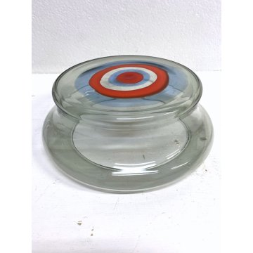 VASO MINIMALISTA VETRO MURANO GRIGIO DECORO MOTIVO FASCE CONCENTRICO ø26,5x9cm/h