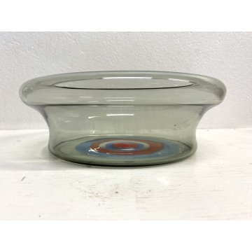 VASO MINIMALISTA VETRO MURANO GRIGIO DECORO MOTIVO FASCE CONCENTRICO ø26,5x9cm/h