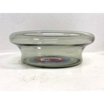 VASO MINIMALISTA VETRO MURANO GRIGIO DECORO MOTIVO FASCE CONCENTRICO ø26,5x9cm/h