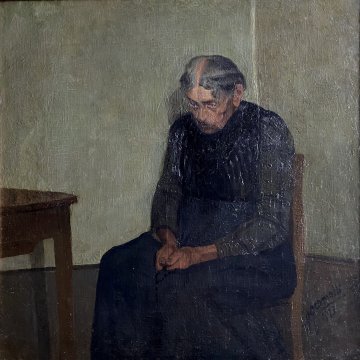GRANDE QUADRO OLIO Gigi Comolli "L'Attesa" RITRATTO ANZIANA ROSARIO PREGHIERA