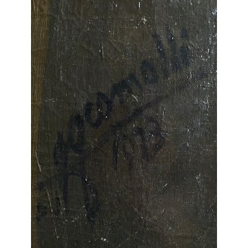 GRANDE QUADRO OLIO Gigi Comolli "L'Attesa" RITRATTO ANZIANA ROSARIO PREGHIERA