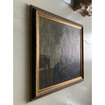GRANDE QUADRO OLIO Gigi Comolli "L'Attesa" RITRATTO ANZIANA ROSARIO PREGHIERA