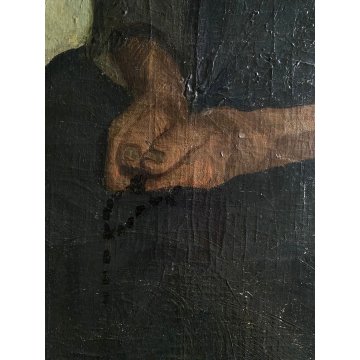 GRANDE QUADRO OLIO Gigi Comolli "L'Attesa" RITRATTO ANZIANA ROSARIO PREGHIERA