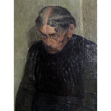 GRANDE QUADRO OLIO Gigi Comolli "L'Attesa" RITRATTO ANZIANA ROSARIO PREGHIERA