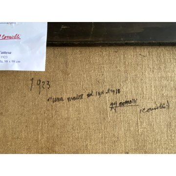 GRANDE QUADRO OLIO Gigi Comolli "L'Attesa" RITRATTO ANZIANA ROSARIO PREGHIERA
