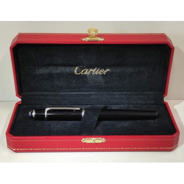 Diabolo de Cartier ROLLER VINTAGE Penna Sfera LACCA NERA Ballpoint Pen GEMMA BLU