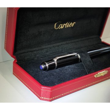 Diabolo de Cartier ROLLER VINTAGE Penna Sfera LACCA NERA Ballpoint Pen GEMMA BLU