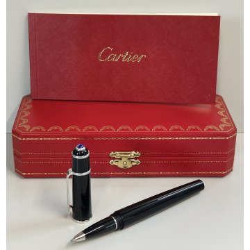 Diabolo de Cartier ROLLER VINTAGE Penna Sfera LACCA NERA Ballpoint Pen GEMMA BLU