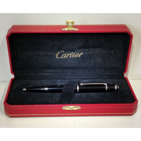 Diabolo de Cartier STYLO BILLE VINTAGE Penna Sfera LACCA NERA Gemma Blu BOX