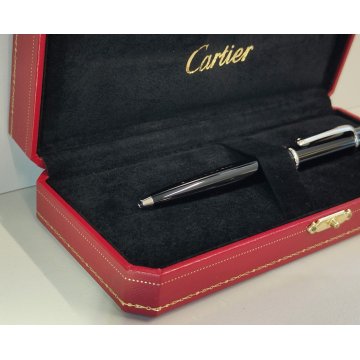 Diabolo de Cartier STYLO BILLE VINTAGE Penna Sfera LACCA NERA Gemma Blu BOX