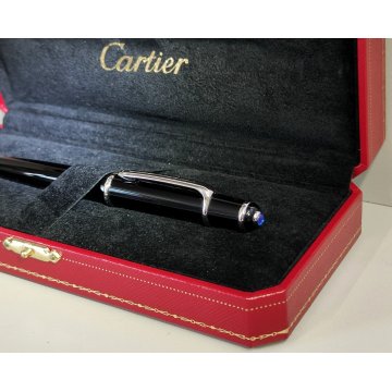Diabolo de Cartier STYLO BILLE VINTAGE Penna Sfera LACCA NERA Gemma Blu BOX