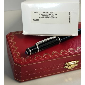 Diabolo de Cartier STYLO BILLE VINTAGE Penna Sfera LACCA NERA Gemma Blu BOX