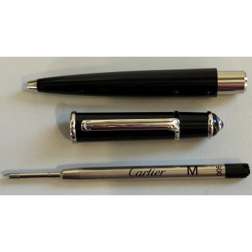 Diabolo de Cartier STYLO BILLE VINTAGE Penna Sfera LACCA NERA Gemma Blu BOX