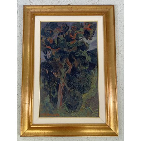 ANTICO QUADRO OLIO TELA Carlo Monti PAESAGGIO COLLINA ALBERO ARONA LAGO MAGGIORE