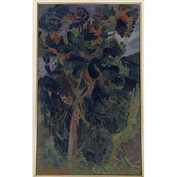 ANTICO QUADRO OLIO TELA Carlo Monti PAESAGGIO COLLINA ALBERO ARONA LAGO MAGGIORE