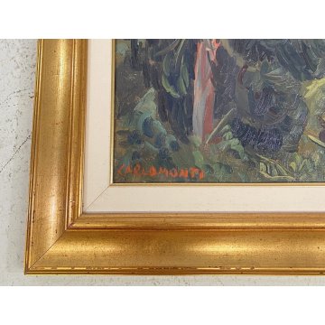 ANTICO QUADRO OLIO TELA Carlo Monti PAESAGGIO COLLINA ALBERO ARONA LAGO MAGGIORE