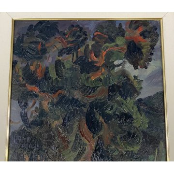 ANTICO QUADRO OLIO TELA Carlo Monti PAESAGGIO COLLINA ALBERO ARONA LAGO MAGGIORE