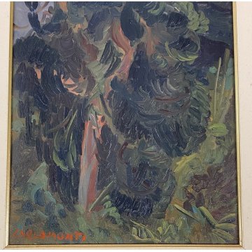 ANTICO QUADRO OLIO TELA Carlo Monti PAESAGGIO COLLINA ALBERO ARONA LAGO MAGGIORE