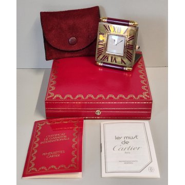 Must de Cartier OROLOGIO TAVOLO quartz SVEGLIA VIAGGIO BORDEAUX ORO Pendulette