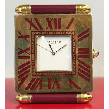 Must de Cartier OROLOGIO TAVOLO quartz SVEGLIA VIAGGIO BORDEAUX ORO Pendulette