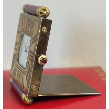 Must de Cartier OROLOGIO TAVOLO quartz SVEGLIA VIAGGIO BORDEAUX ORO Pendulette