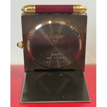 Must de Cartier OROLOGIO TAVOLO quartz SVEGLIA VIAGGIO BORDEAUX ORO Pendulette