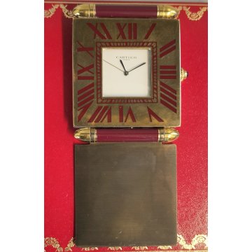 Must de Cartier OROLOGIO TAVOLO quartz SVEGLIA VIAGGIO BORDEAUX ORO Pendulette