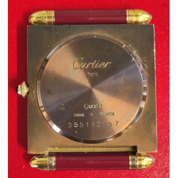 Must de Cartier OROLOGIO TAVOLO quartz SVEGLIA VIAGGIO BORDEAUX ORO Pendulette