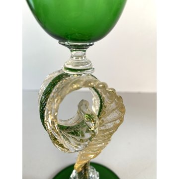 COPPIA TIPETTO VETRO SOFFIATO MURANO Paolo Venini CALICE  22,5cm/h VINTAGE '50