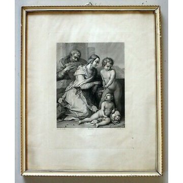 QUADRO ANTICA STAMPA INCISIONE A. Del Sarto Riccardi dis. I.Paradisi S.FAMIGLIA