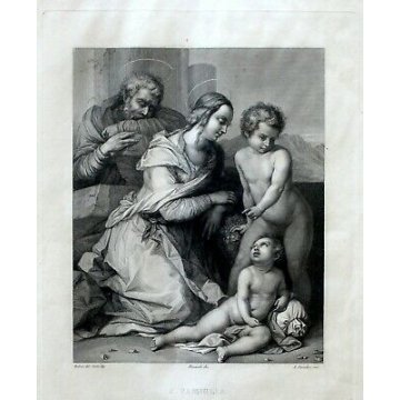 QUADRO ANTICA STAMPA INCISIONE A. Del Sarto Riccardi dis. I.Paradisi S.FAMIGLIA