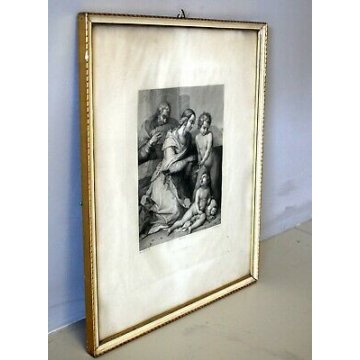 QUADRO ANTICA STAMPA INCISIONE A. Del Sarto Riccardi dis. I.Paradisi S.FAMIGLIA