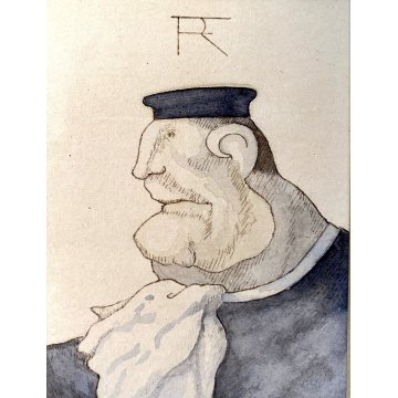 QUADRO DISEGNO RITRATTO FIRMATO "FR" CARICATURA FIGURA NOBIL UOMO