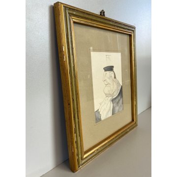 QUADRO DISEGNO RITRATTO FIRMATO "FR" CARICATURA FIGURA NOBIL UOMO