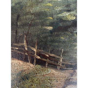 DIPINTO OLIO L. Marchetti PAESAGGIO RURALE FIGURA FEMMINILE CONTADINA CESTE '800