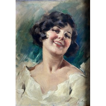 ANTICO QUADRO DIPINTO OLIO V. Forlenza RITRATTO DONNA REALISMO NAPOLETANO '800