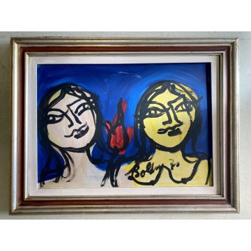 QUADRO DIPINTO OLIO TELA Gustavo Boldrini ASTRATTO FIGURA FEMMINILE 1972