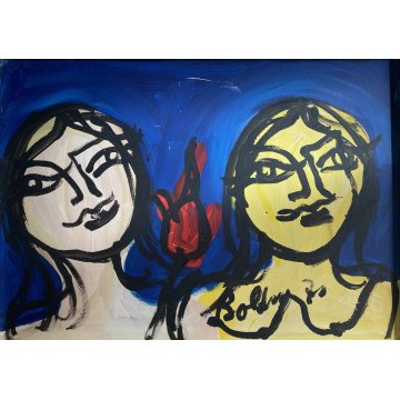 QUADRO DIPINTO OLIO TELA Gustavo Boldrini ASTRATTO FIGURA FEMMINILE 1972