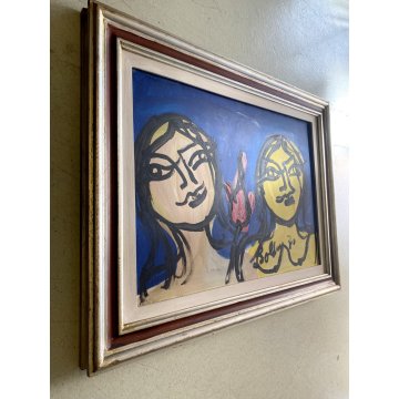 QUADRO DIPINTO OLIO TELA Gustavo Boldrini ASTRATTO FIGURA FEMMINILE 1972