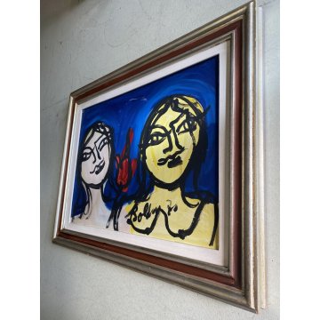 QUADRO DIPINTO OLIO TELA Gustavo Boldrini ASTRATTO FIGURA FEMMINILE 1972