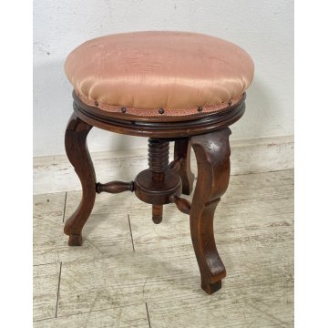 ANTICO SGABELLO DA PIANOFORTE REGOLABILE IN ALTEZZA GIREVOLE EPOCA '800 LEGNO