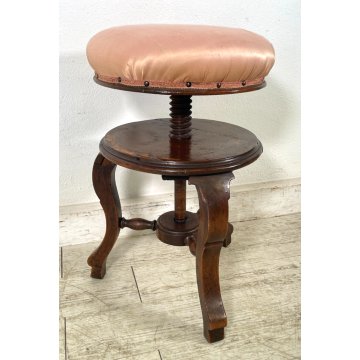 ANTICO SGABELLO DA PIANOFORTE REGOLABILE IN ALTEZZA GIREVOLE EPOCA '800 LEGNO