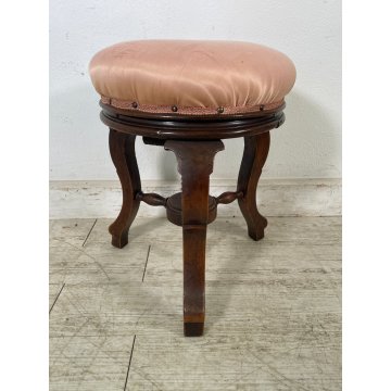 ANTICO SGABELLO DA PIANOFORTE REGOLABILE IN ALTEZZA GIREVOLE EPOCA '800 LEGNO