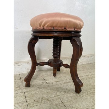 ANTICO SGABELLO DA PIANOFORTE REGOLABILE IN ALTEZZA GIREVOLE EPOCA '800 LEGNO