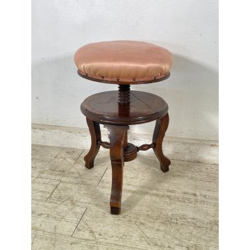 ANTICO SGABELLO DA PIANOFORTE REGOLABILE IN ALTEZZA GIREVOLE EPOCA '800 LEGNO