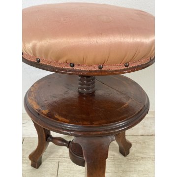 ANTICO SGABELLO DA PIANOFORTE REGOLABILE IN ALTEZZA GIREVOLE EPOCA '800 LEGNO