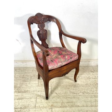 ANTICA POLTRONA A GONDOLA COMODA CON BRACCIOLI LEGNO NOCE EPOCA '800 SCOLPITA